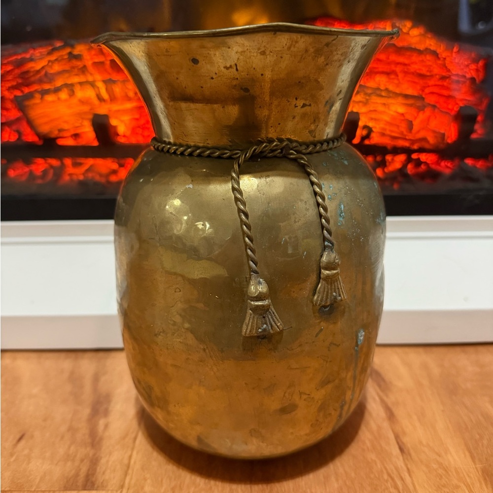 Elegant Brass Vase with Rope Detail